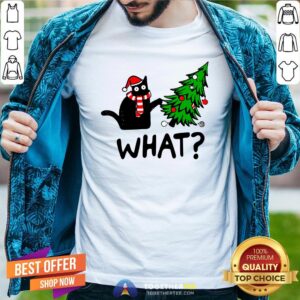 Funny Black Cat What Merry Christmas Tree Shirt
