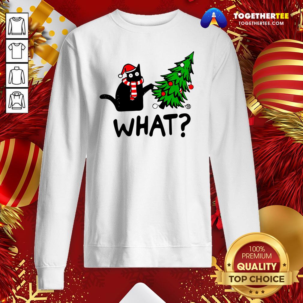 Funny Black Cat What Merry Christmas Tree Shirt - Image 4