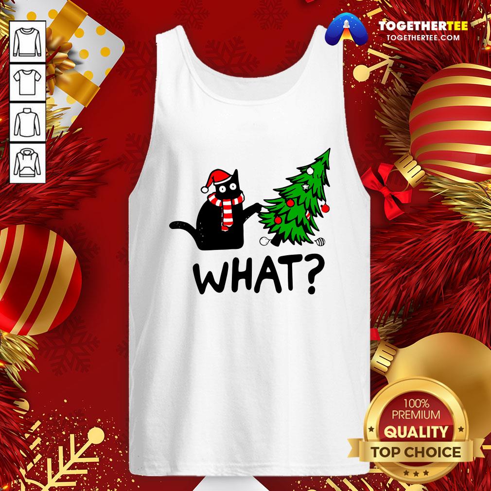 Funny Black Cat What Merry Christmas Tree Shirt - Image 3