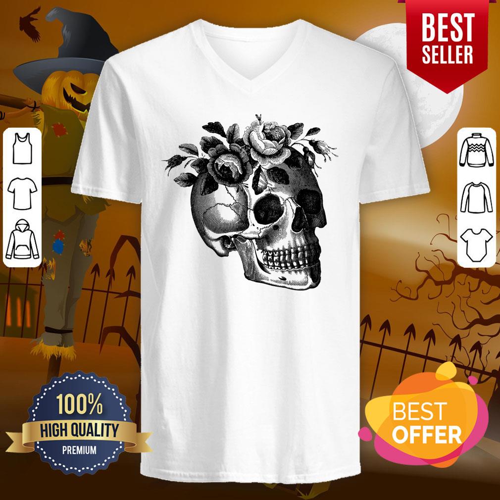 Floral Mortis Skull Day Of Dead Muertos Shirt - Image 2