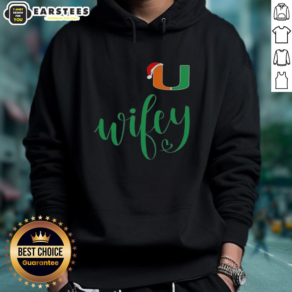 Good Wifey Miami Hurricanes Santa Hat Merry Christmas T-Shirt - Image 2