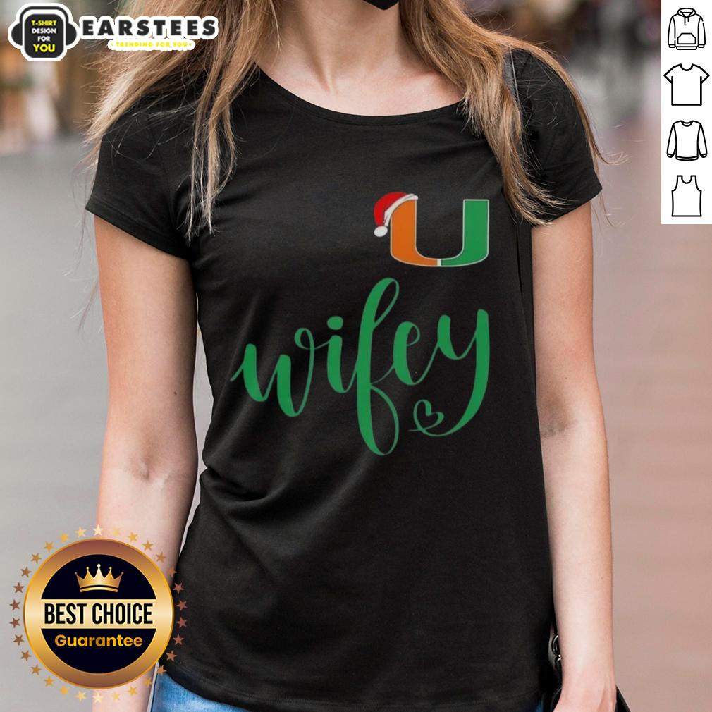 Good Wifey Miami Hurricanes Santa Hat Merry Christmas T-Shirt - Image 3