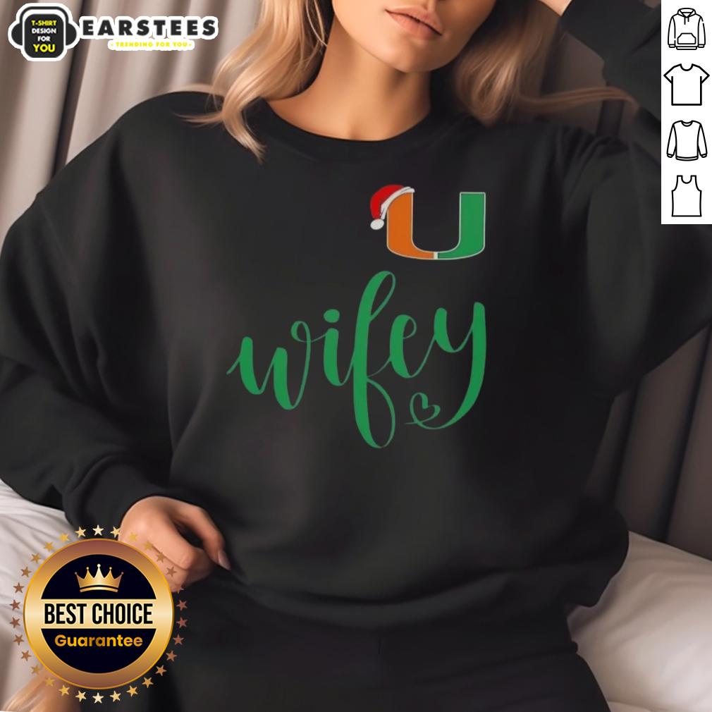 Good Wifey Miami Hurricanes Santa Hat Merry Christmas T-Shirt - Image 5