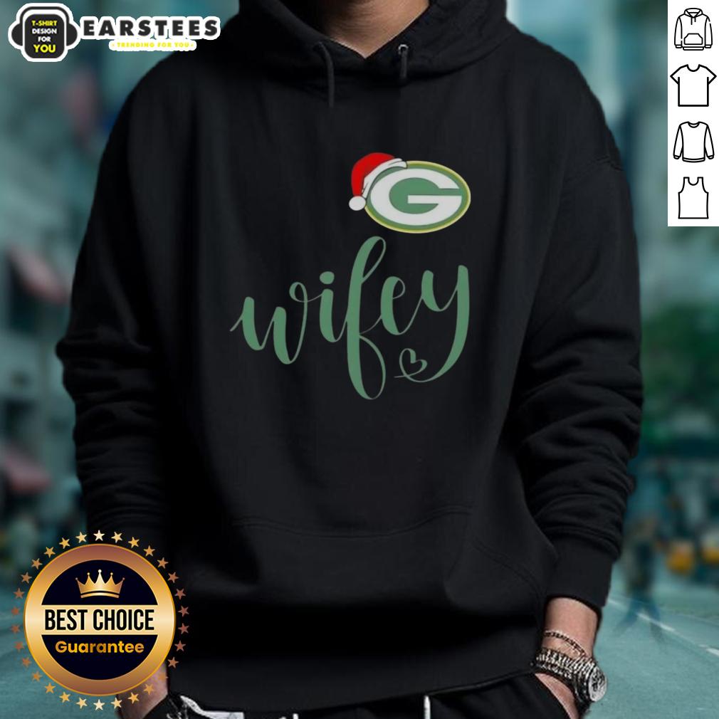 Happy Wifey Green Bay Packers Santa Hat Merry Christmas T-Shirt - Image 2