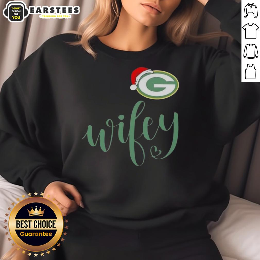 Happy Wifey Green Bay Packers Santa Hat Merry Christmas T-Shirt - Image 5
