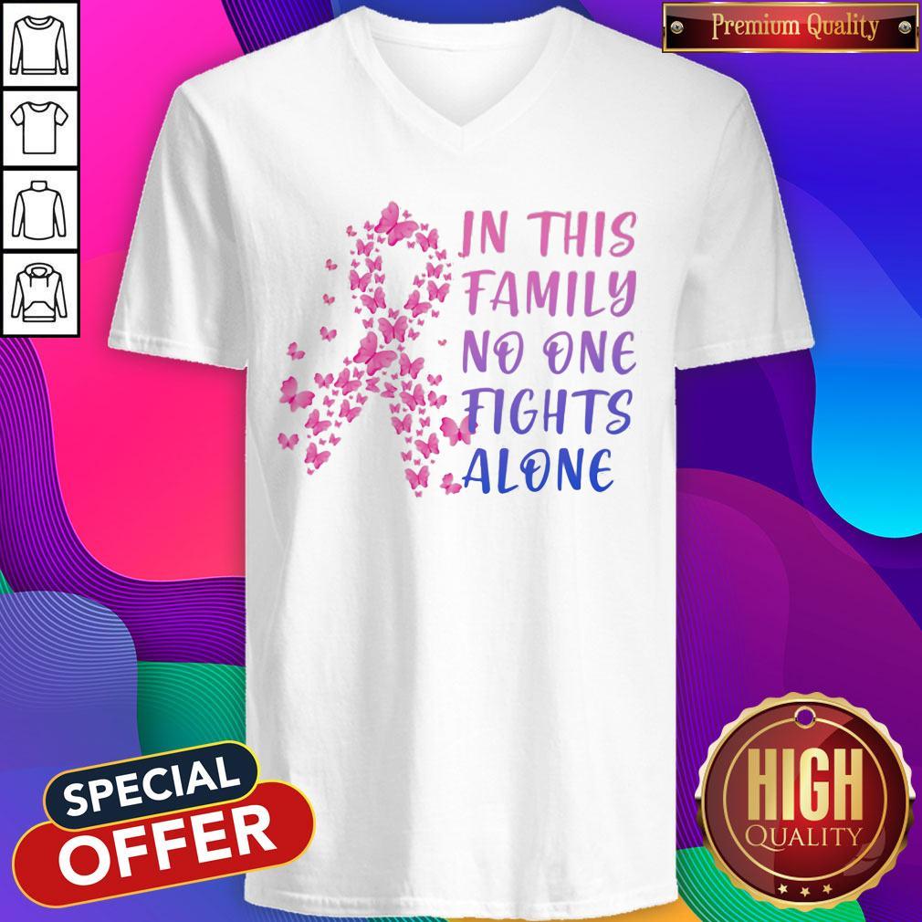 Good In This Family No One Fights Alone Breast Cancer Awareness Butterflies Shirt - Image 2