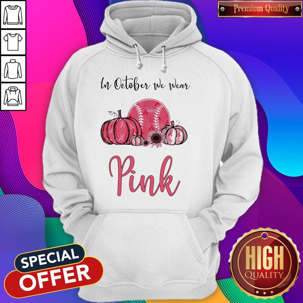 Official In October We Wear Pink Breast Cancer Awareness Pumpkin Baseball Shirt - Image 5
