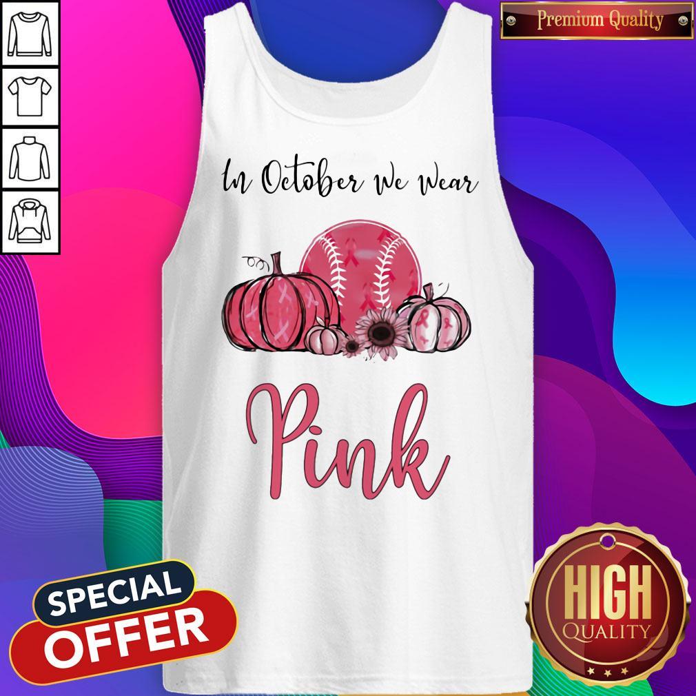 Official In October We Wear Pink Breast Cancer Awareness Pumpkin Baseball Shirt - Image 3