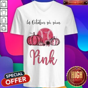 Alternative view of Official In October We Wear Pink Breast Cancer Awareness Pumpkin Baseball Shirt