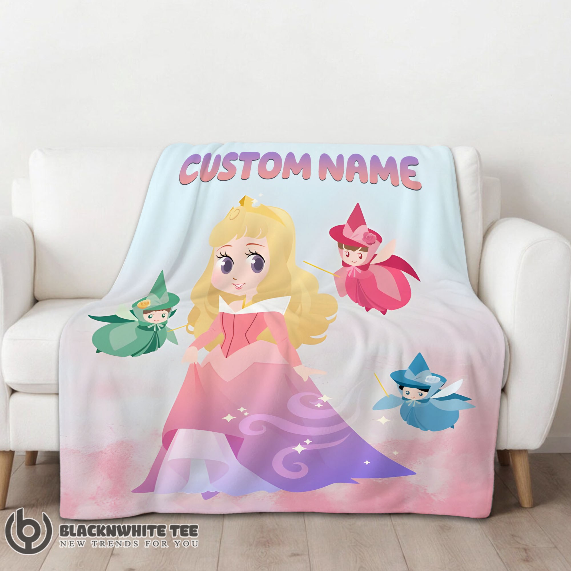 Hot Top Disney Chibi Aurora Sleeping Beauty Pastel-Colored Blanket Fleece Customized Blanket - Image 2