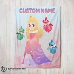 Hot Top Disney Chibi Aurora Sleeping Beauty Pastel-Colored Blanket Fleece Customized Blanket