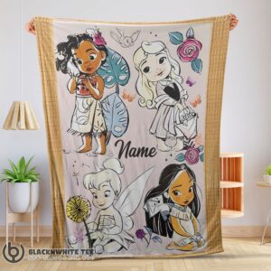 Pretty Cute Disney Chibi Moana Alice Tinker Bell Pocahontas  Blanket Fleece Customized Blanket