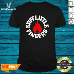 Official Stiff Little Fingers Circular Badge Logo With Flame Emblem Centered Inside Shirt