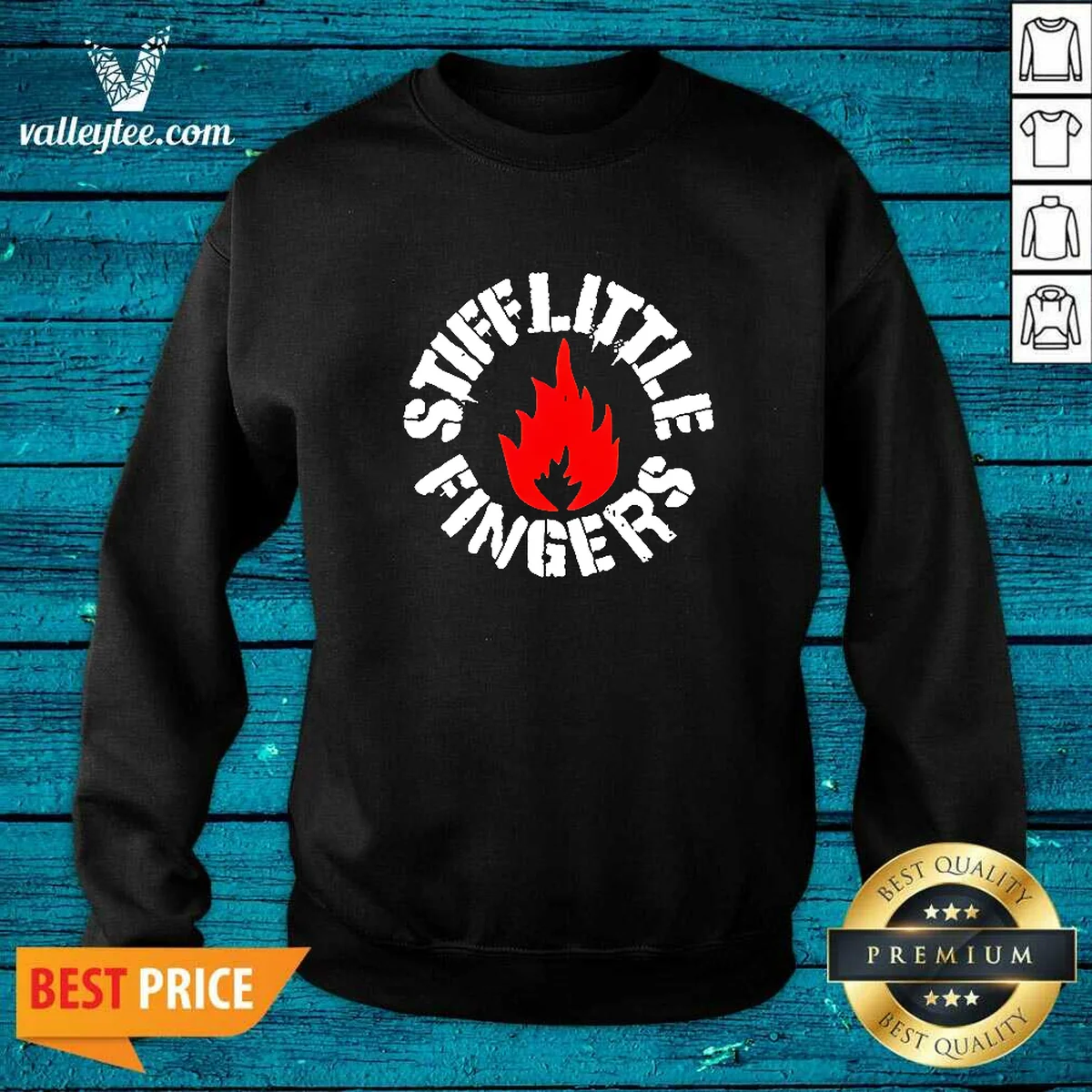 Official Stiff Little Fingers Circular Badge Logo With Flame Emblem Centered Inside Shirt - Image 3