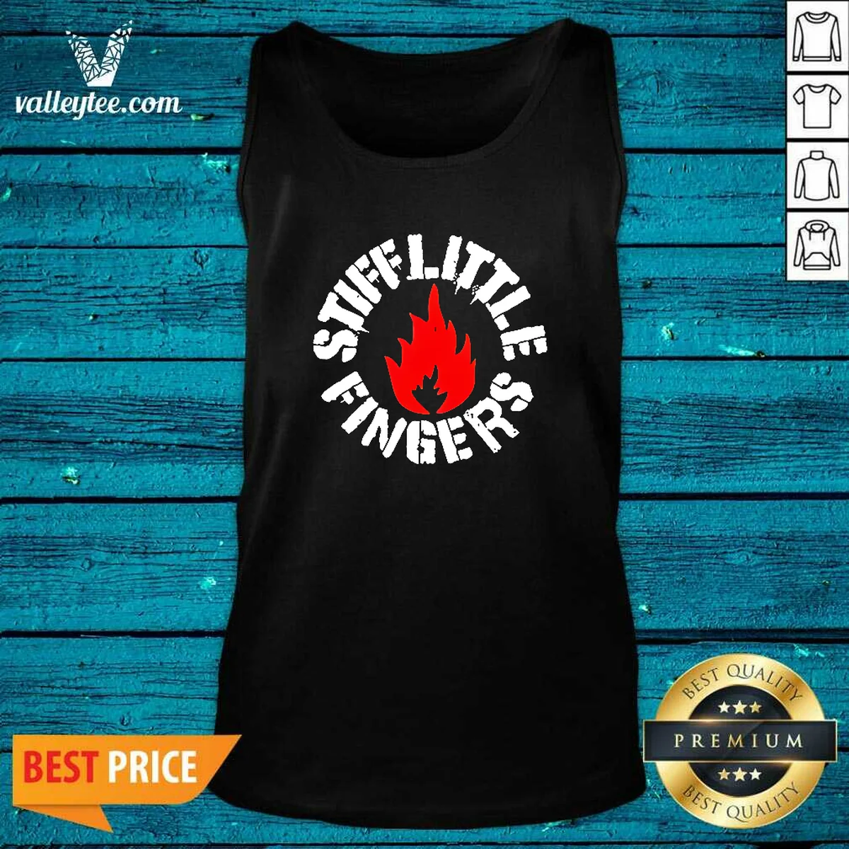 Official Stiff Little Fingers Circular Badge Logo With Flame Emblem Centered Inside Shirt - Image 4