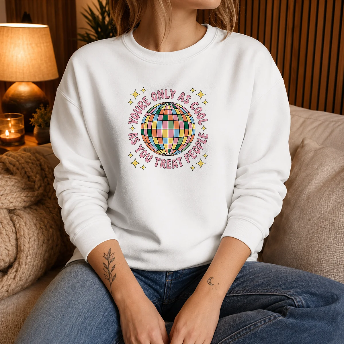Funny You'Re Only As Cool As You Treat People Retro Disco Ball Shirt - Image 5