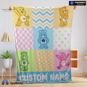 Official Colorful Care Bears Patchwork Blanket Fleece Customized Blanket