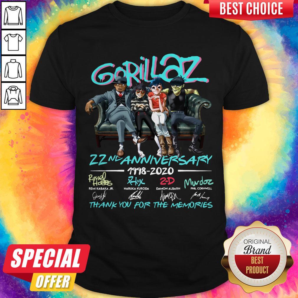 Gorillaz Band 22nd Anniversary 1998 2020 Thank You For The Memories Stay Home Signatures Shirt