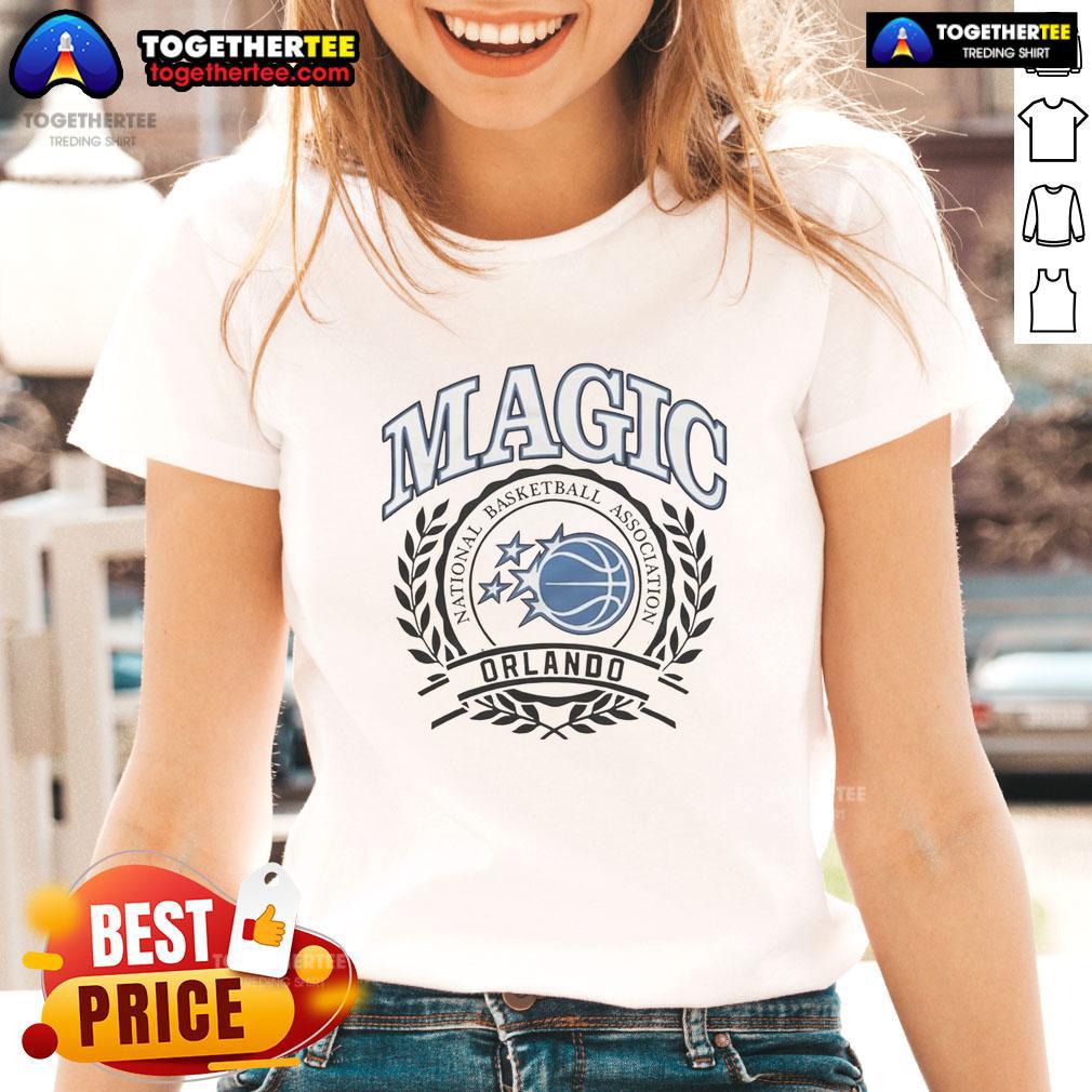 Good Orlando Magic National Basketball Association Logo Laurel Wreath Frame Retro T-Shirt - Image 3