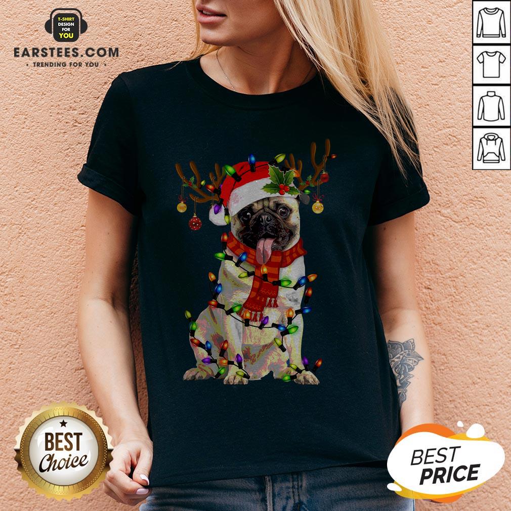 Original Santa Pug Reindeer Merry Christmas Shirt - Image 3