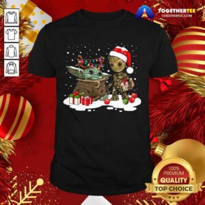 Cute Christmas Collection Baby Yoda And Groot Santa Christmas Light Shirt
