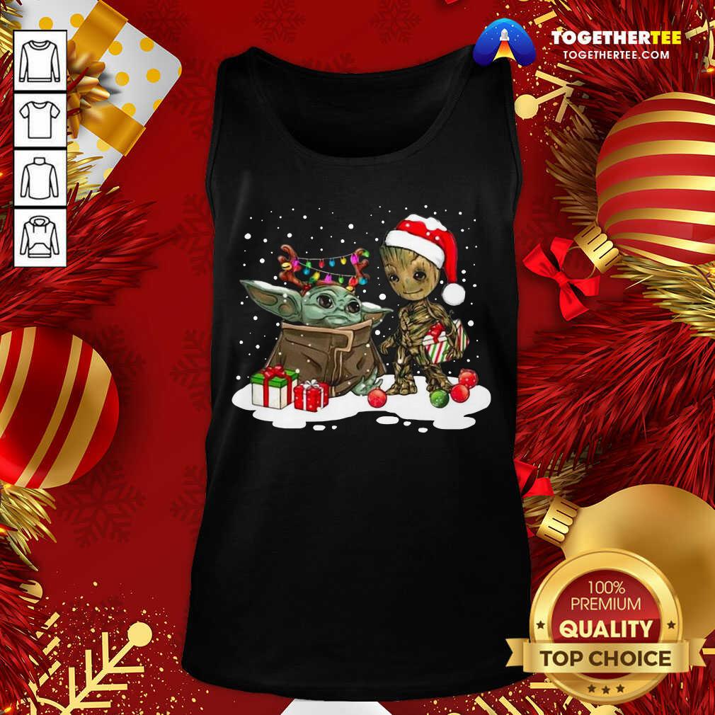 Cute Christmas Collection Baby Yoda And Groot Santa Christmas Light Shirt - Image 3