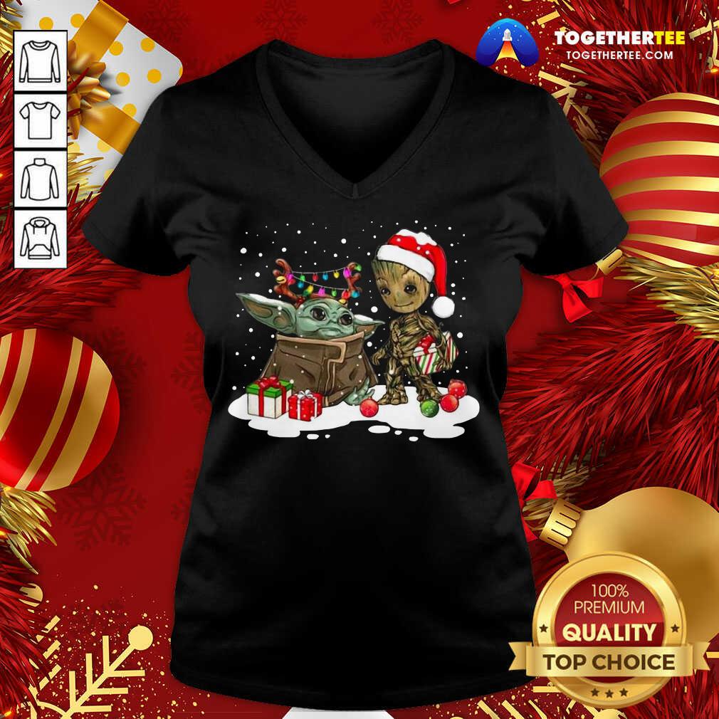 Cute Christmas Collection Baby Yoda And Groot Santa Christmas Light Shirt - Image 2