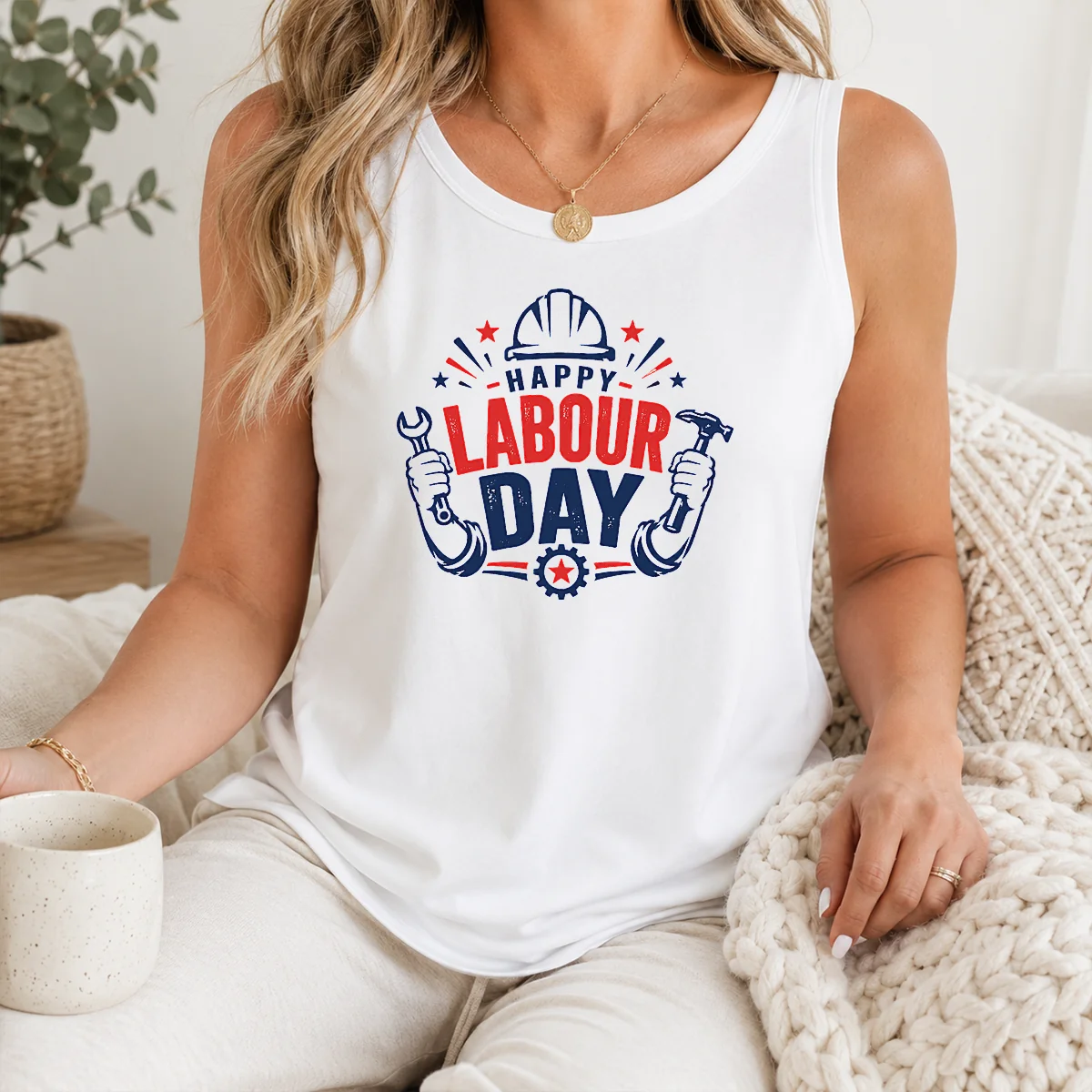 Top Hot Happy Labour Day Wrench Hammer Hard Hat Stars Shirt - Image 3