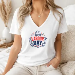 Alternative view of Top Hot Happy Labour Day Wrench Hammer Hard Hat Stars Shirt
