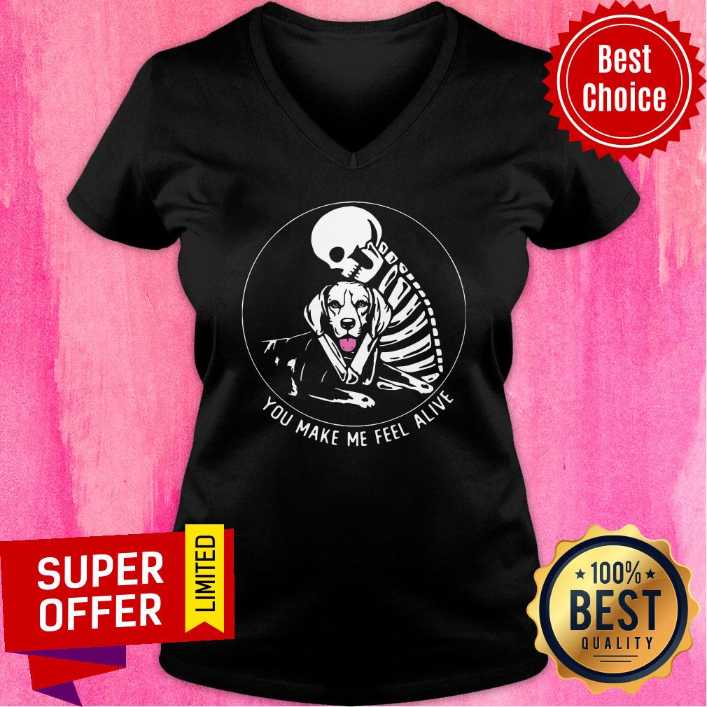Top Skeleton Hug Beagle You Make Me Feel Alive Shirt - Image 2