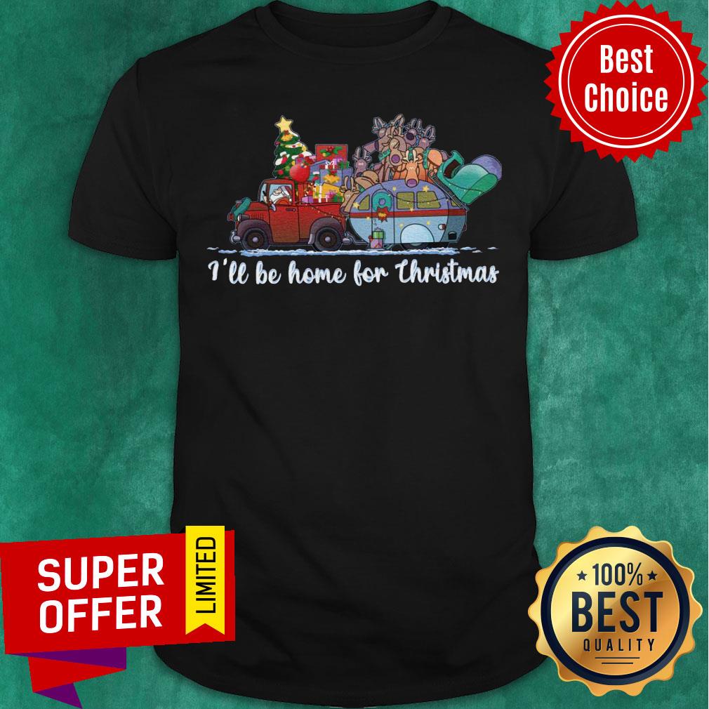 Nice Santa Claus And Reindeer I’ll Be Home For Christmas Tree Light Shirt