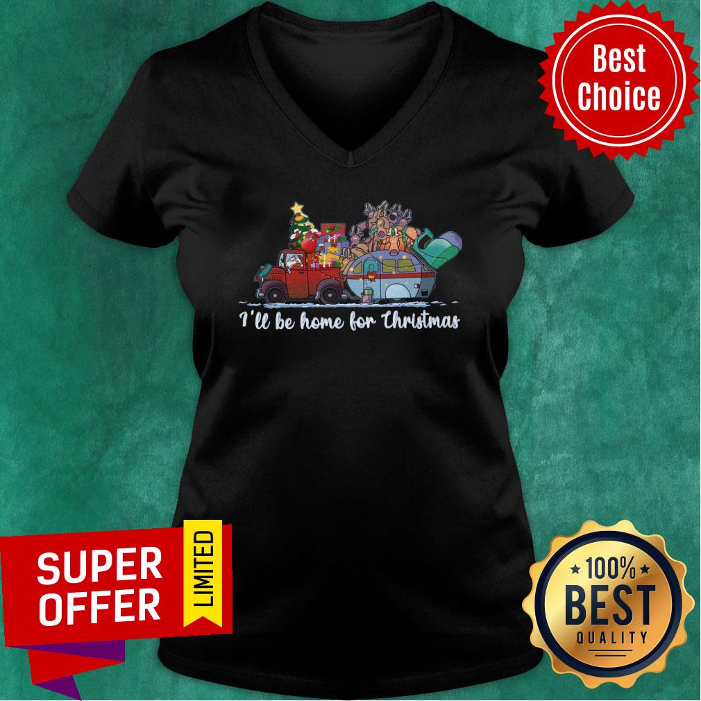Nice Santa Claus And Reindeer I’ll Be Home For Christmas Tree Light Shirt - Image 3