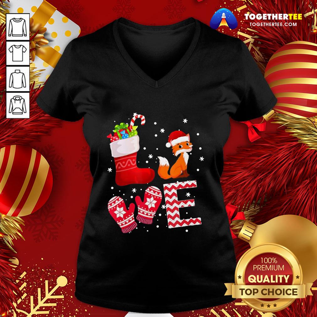 Cute Love Fox Santa Ugly Christmas Shirt - Image 2