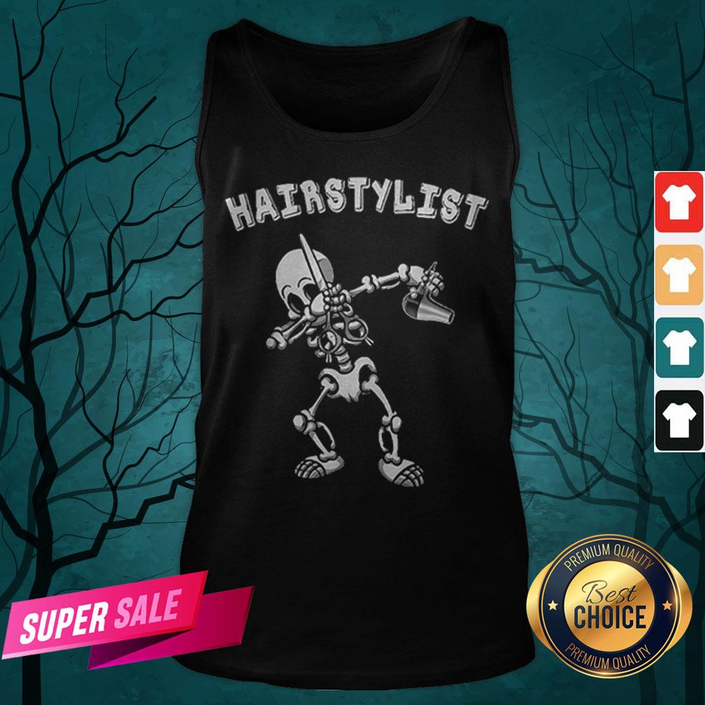 Hairstylist Dabbing Skeleton Halloween Costume Shirt - Image 5