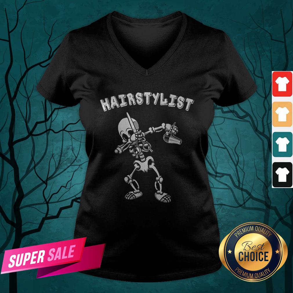Hairstylist Dabbing Skeleton Halloween Costume Shirt - Image 4