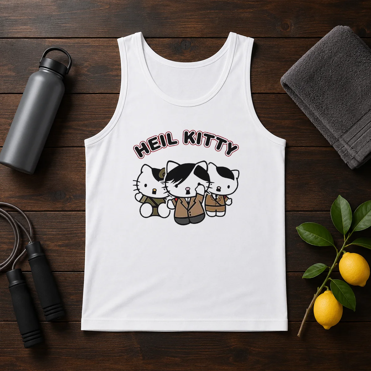 Hot Heil Kitty Parody Satire Cartoon Funny Shirt - Image 3
