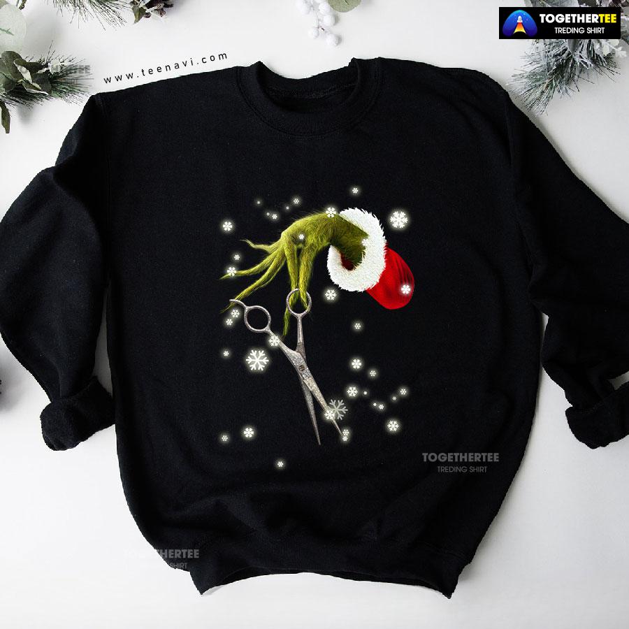 Grinch Hand Scissors Hairstylist How The Grinch Stole Christmas Sweatshirt - Image 4