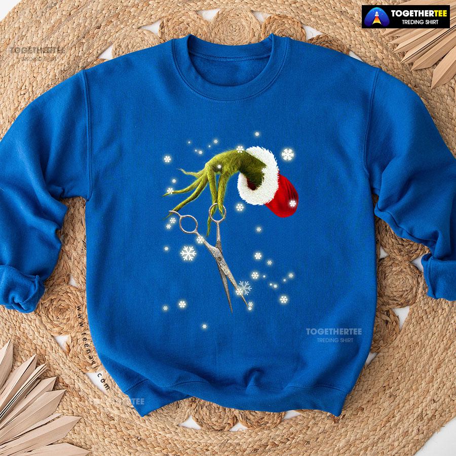 Grinch Hand Scissors Hairstylist How The Grinch Stole Christmas Sweatshirt - Image 10