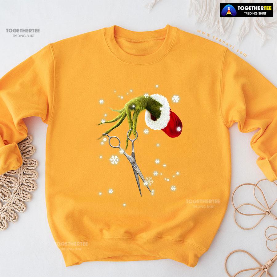 Grinch Hand Scissors Hairstylist How The Grinch Stole Christmas Sweatshirt - Image 11