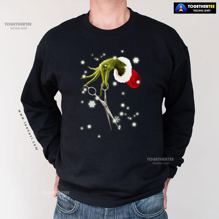 Grinch Hand Scissors Hairstylist How The Grinch Stole Christmas Sweatshirt - Image 3