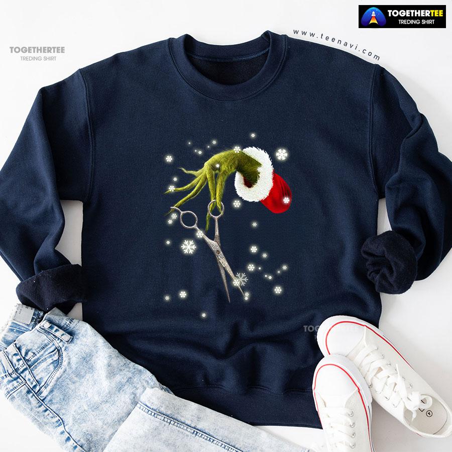 Grinch Hand Scissors Hairstylist How The Grinch Stole Christmas Sweatshirt - Image 5