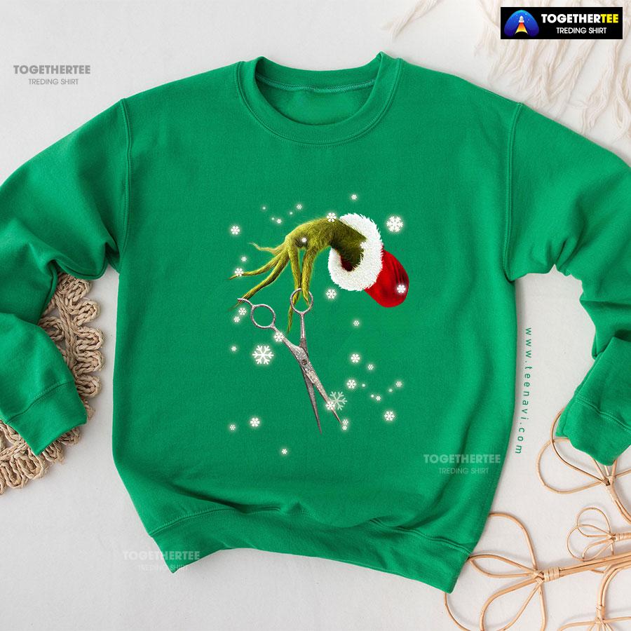 Grinch Hand Scissors Hairstylist How The Grinch Stole Christmas Sweatshirt - Image 7