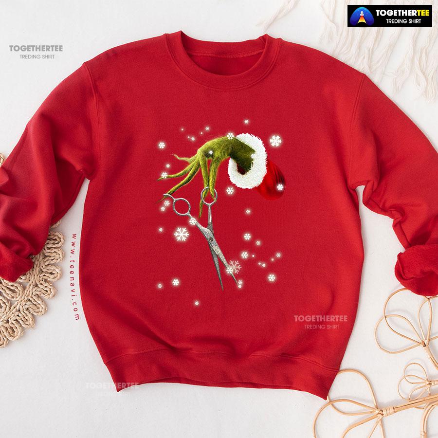 Grinch Hand Scissors Hairstylist How The Grinch Stole Christmas Sweatshirt - Image 8