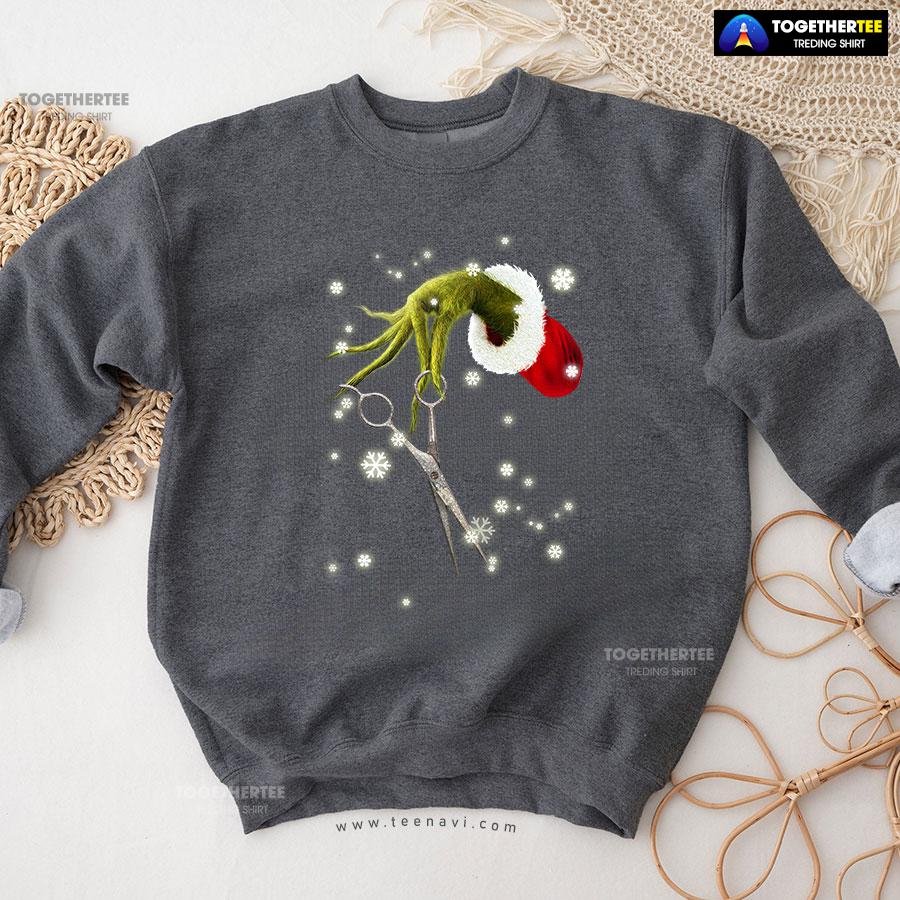 Grinch Hand Scissors Hairstylist How The Grinch Stole Christmas Sweatshirt - Image 9