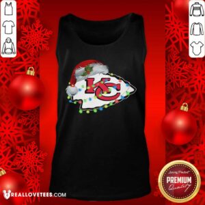 Alternative view of Funny Santa Kansas City Chiefs logo light Christmas Shirt