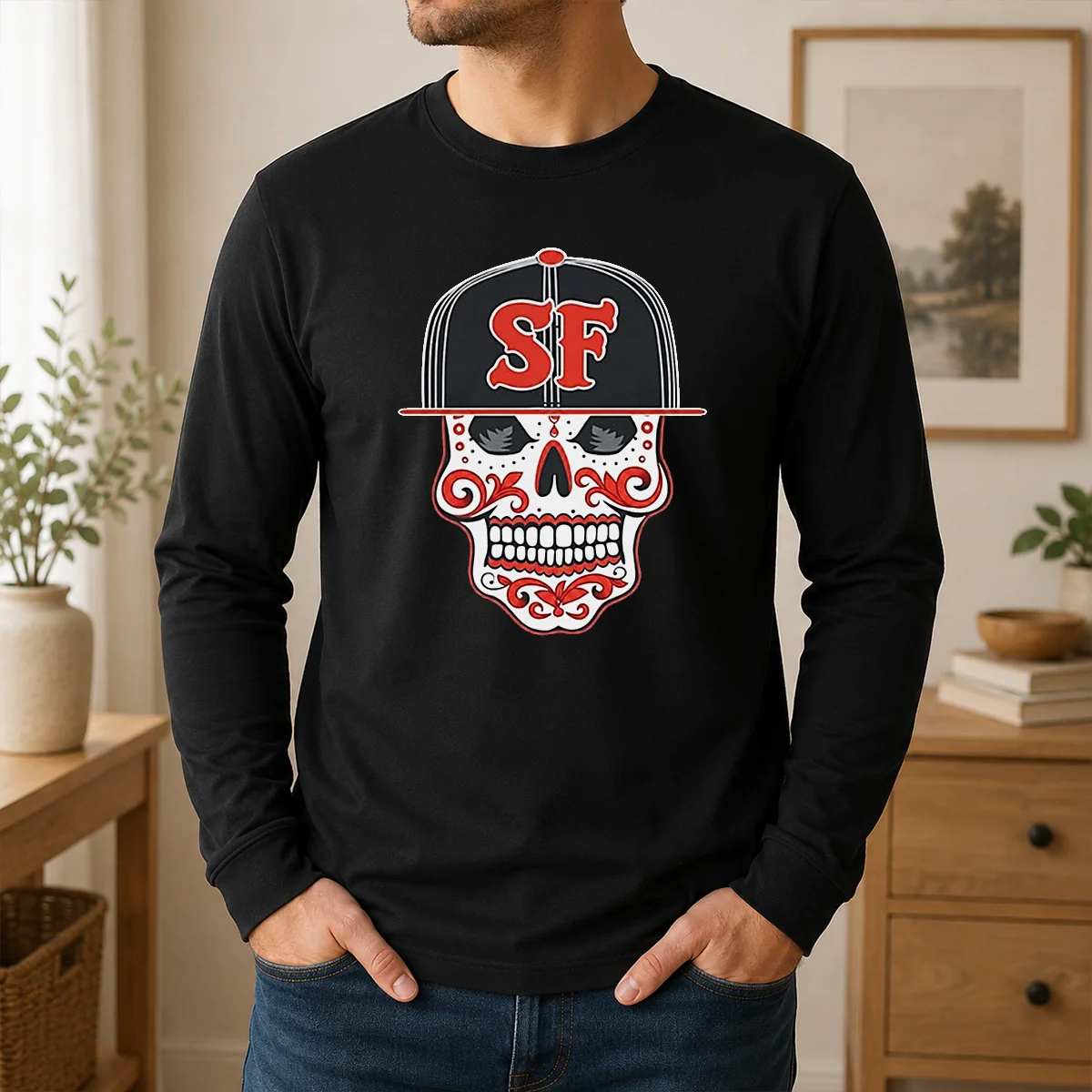 Official Sf Sugar Skull San Francisco Hat Shirt - Image 6