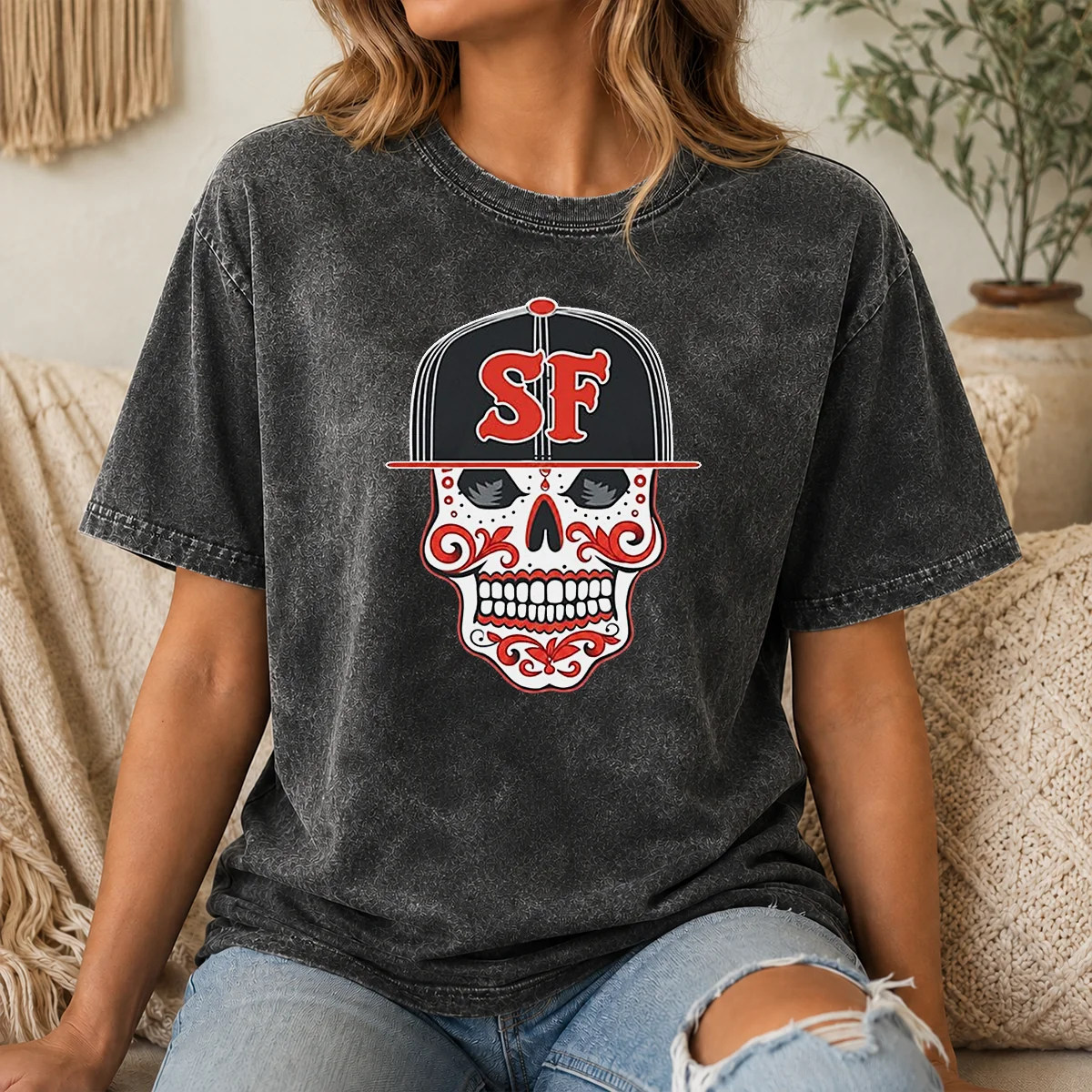 Official Sf Sugar Skull San Francisco Hat Shirt - Image 8
