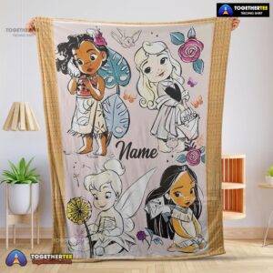 Official Disney Chibi Moana Alice Tinker Bell Pocahontas Blanket Fleece Customized Blanket
