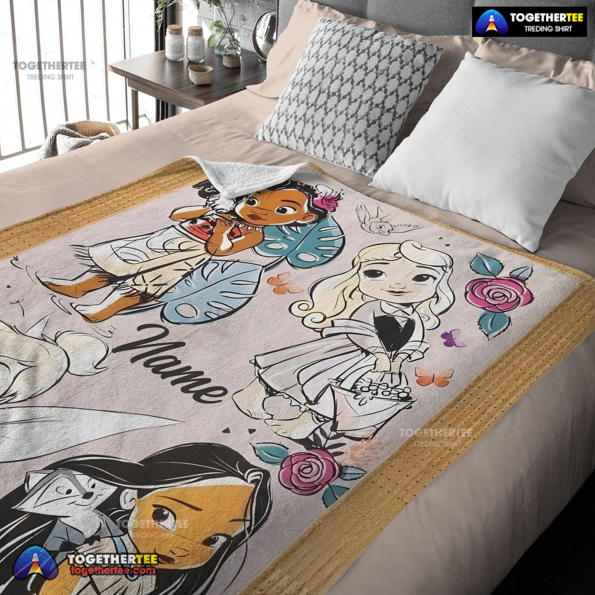 Official Disney Chibi Moana Alice Tinker Bell Pocahontas Blanket Fleece Customized Blanket - Image 3