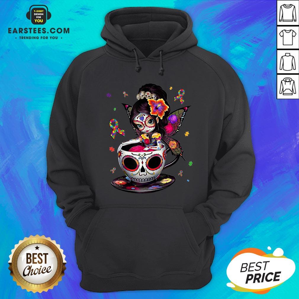Pretty Sugar Skull Fairy Figurine It’s OK To Be Different Autism Awareness Shirt - Image 2